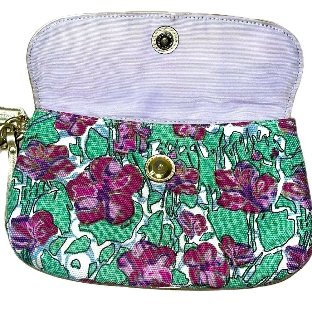 COACH Ashley Multicolor Floral Canvas Gold Leather Lg.Wristlet Wallet Clutch